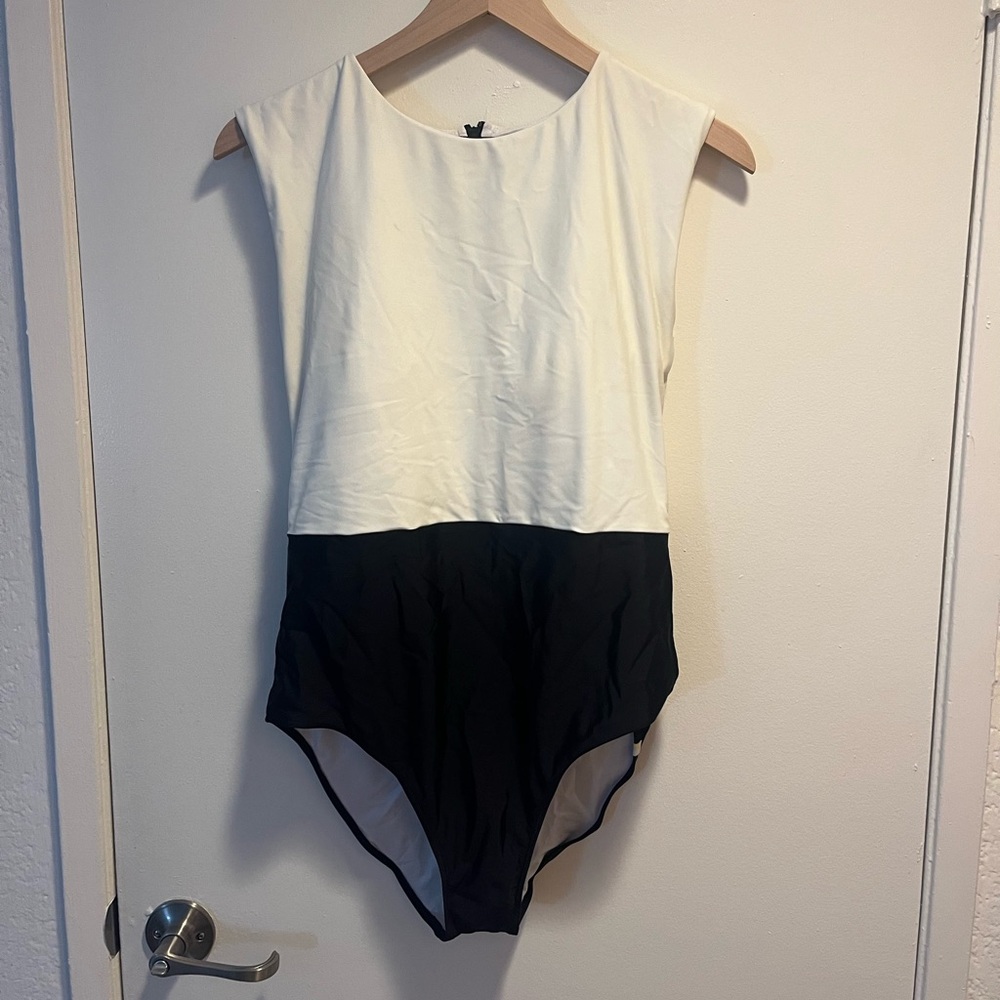SUMMERSALT Black White Colorblock High Neck Swimsuit Sz 12